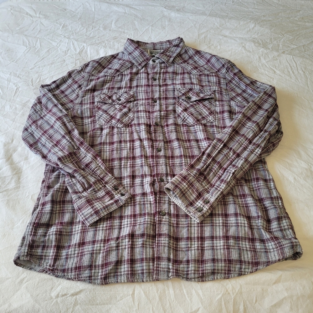 Converse Plaid Flannel Shirt XL Lightweight Cotton Grunge Retro 90s Pearl Snap